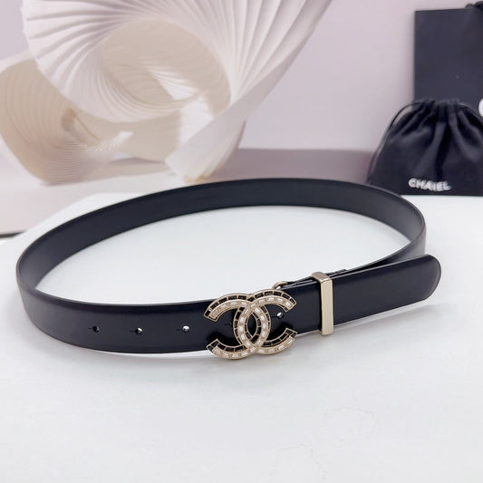 CC 30MM BELT IN BLACK SMOOTH CALFSKIN METAL LOGO - 30