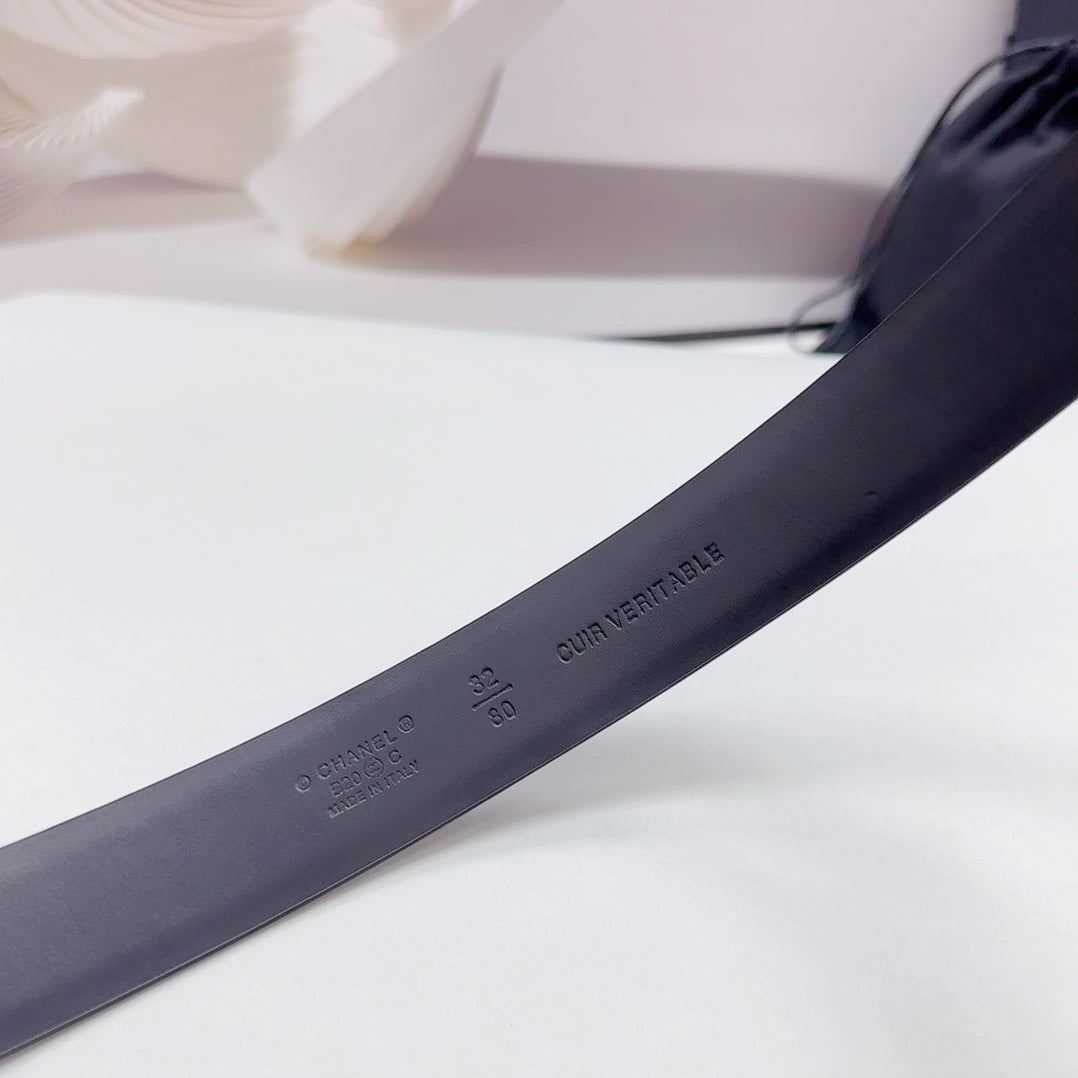 CC 30MM BELT IN BLACK SMOOTH CALFSKIN METAL LOGO - 30
