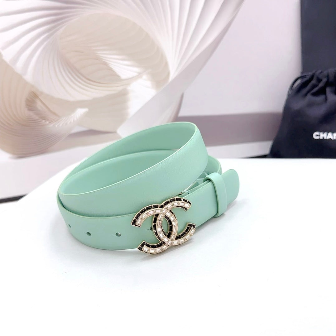CC 30MM BELT IN GREEN MINT CALFSKIN METAL HARDWARE - 30