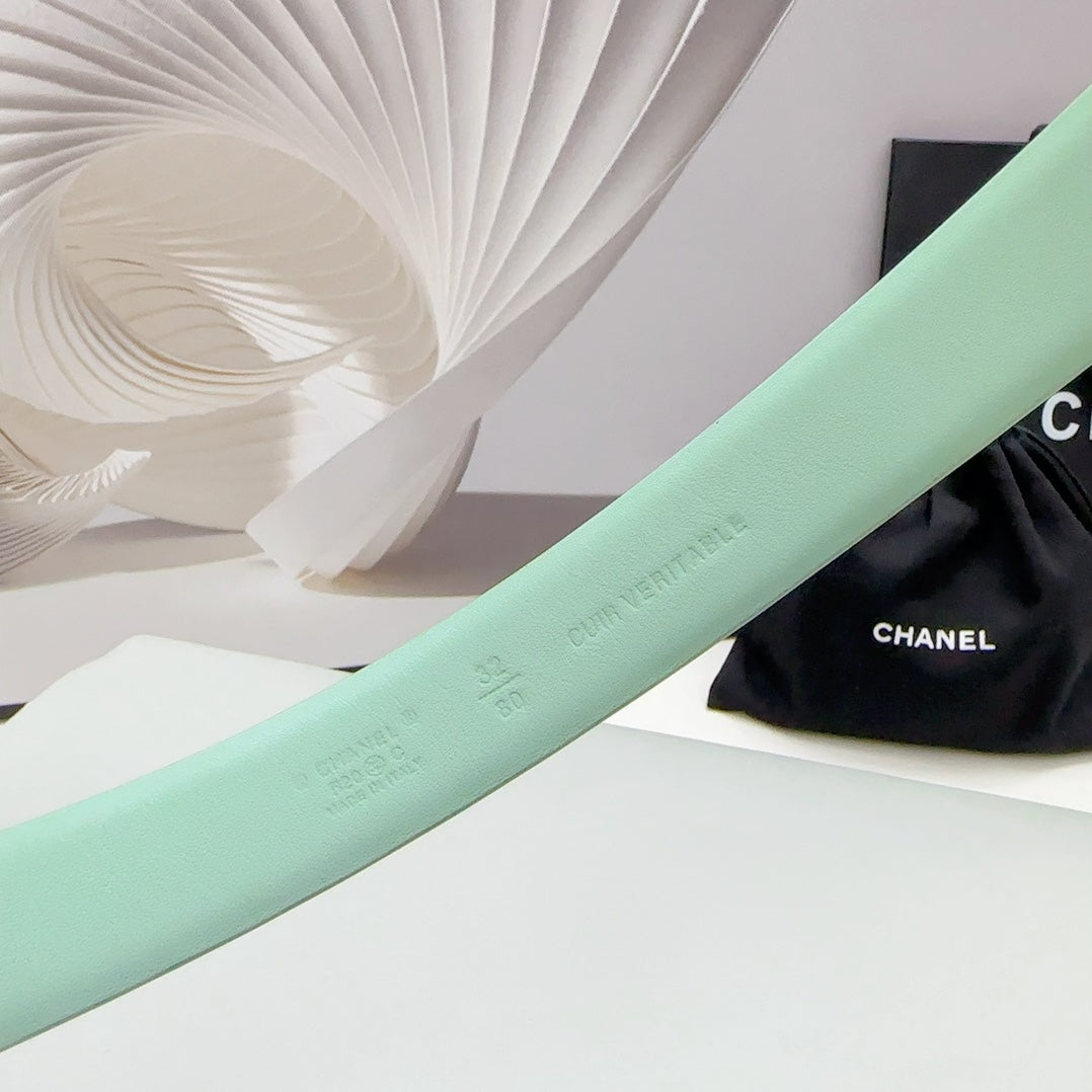 CC 30MM BELT IN GREEN MINT CALFSKIN METAL HARDWARE - 30