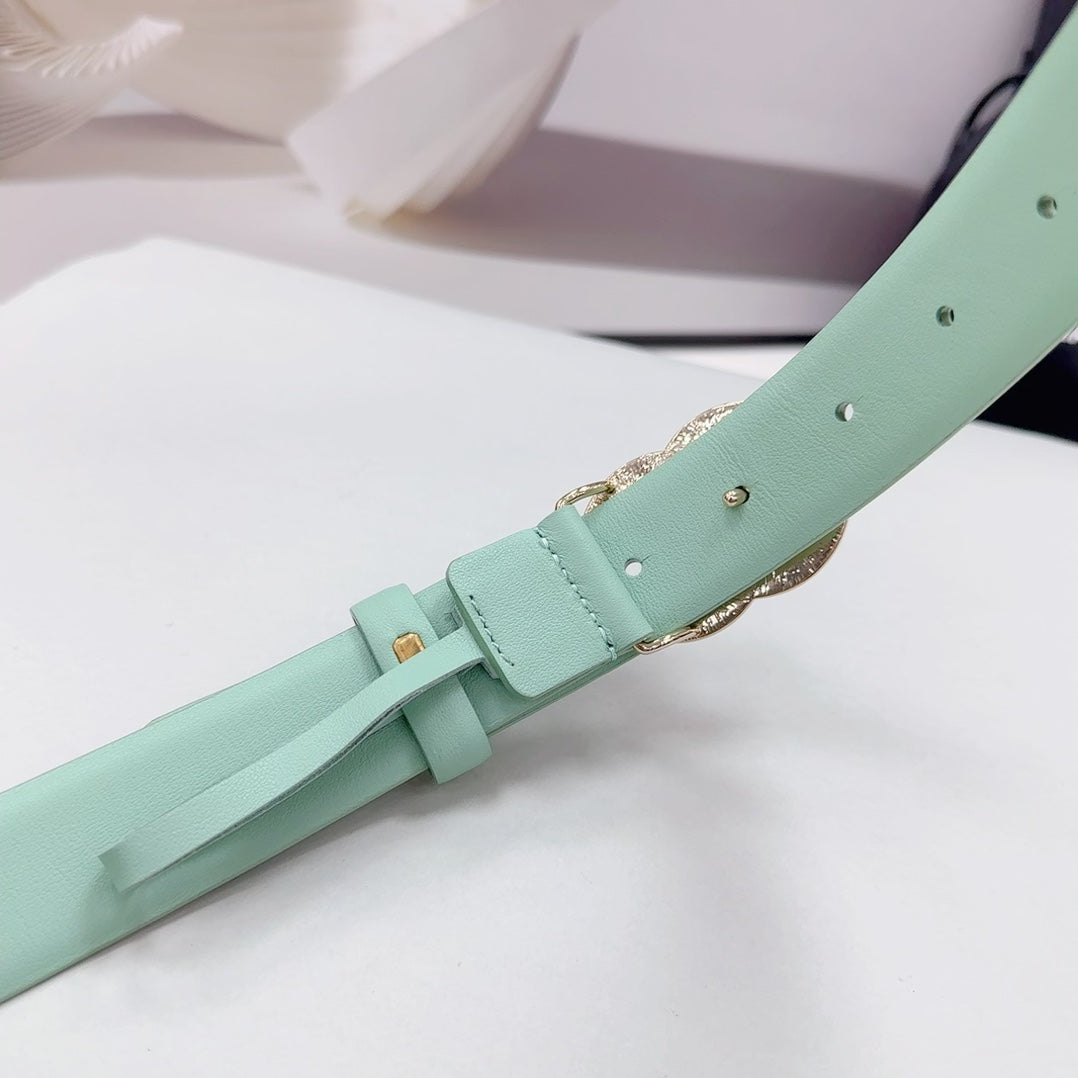 CC 30MM BELT IN GREEN MINT CALFSKIN METAL HARDWARE - 30