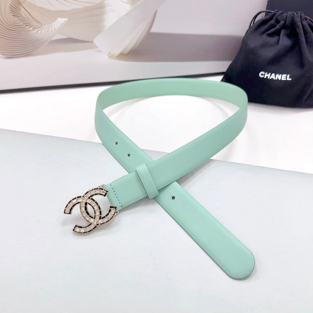 CC 30MM BELT IN GREEN MINT CALFSKIN METAL HARDWARE - 30