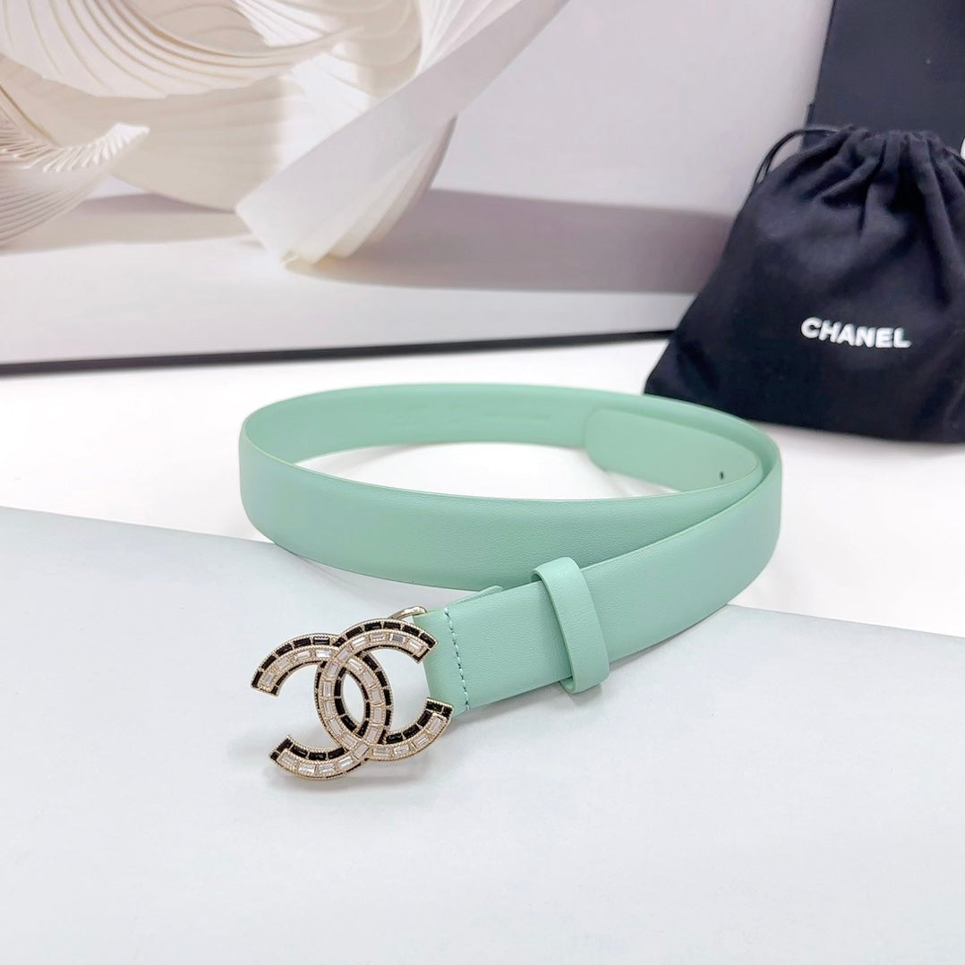 CC 30MM BELT IN GREEN MINT CALFSKIN METAL HARDWARE - 30