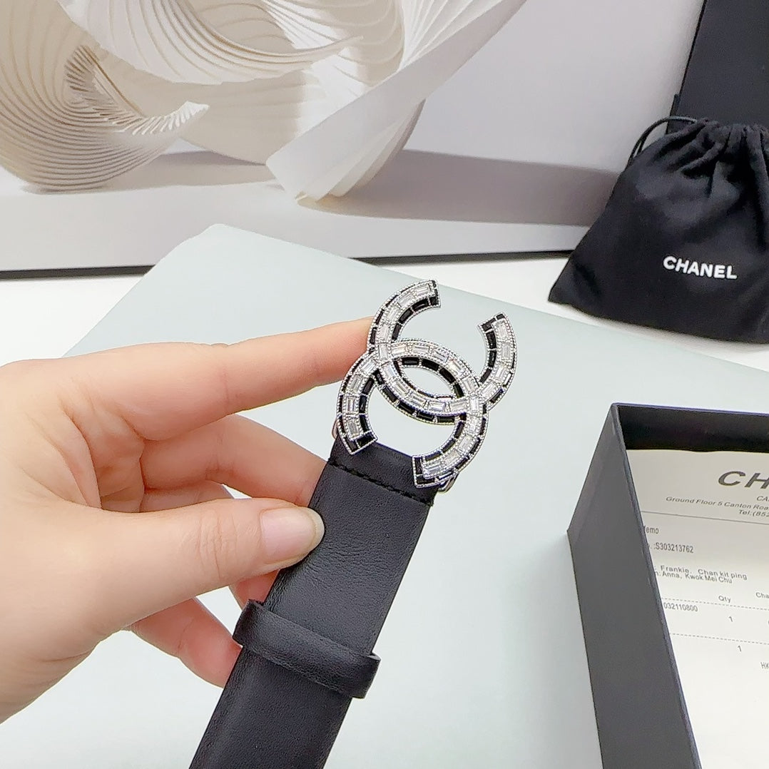 CC 30MM BELT IN BLACK CALFSKIN METAL HARDWARE - 30