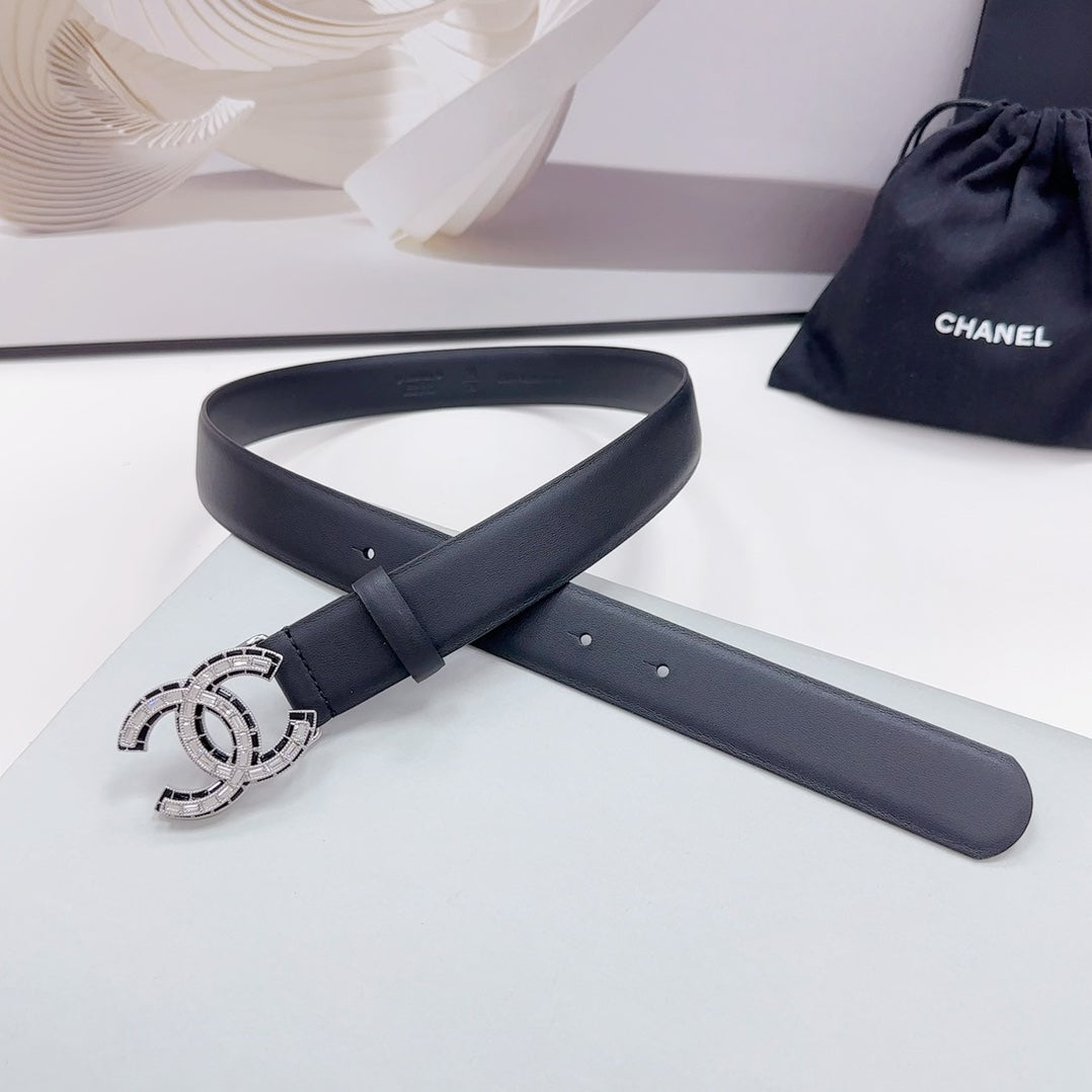 CC 30MM BELT IN BLACK CALFSKIN METAL HARDWARE - 30