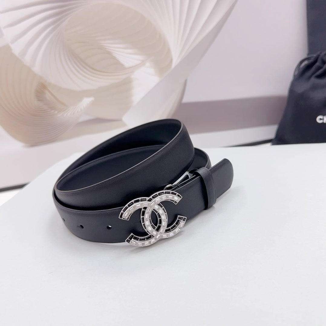 CC 30MM BELT IN BLACK CALFSKIN METAL HARDWARE - 30
