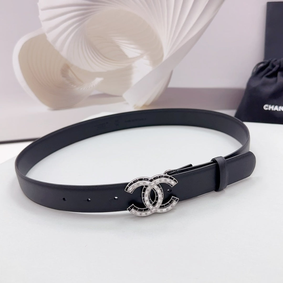 CC 30MM BELT IN BLACK CALFSKIN METAL HARDWARE - 30