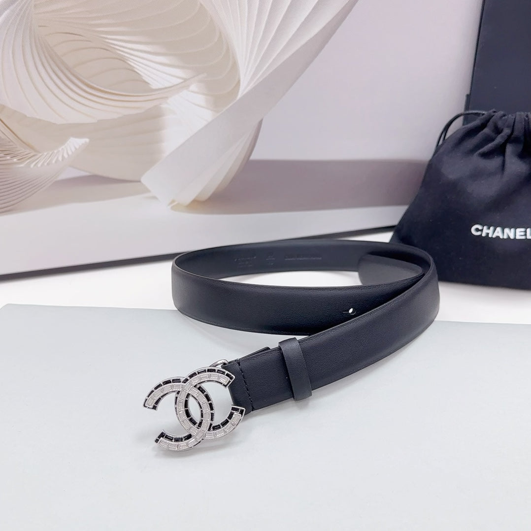 CC 30MM BELT IN BLACK CALFSKIN METAL HARDWARE - 30