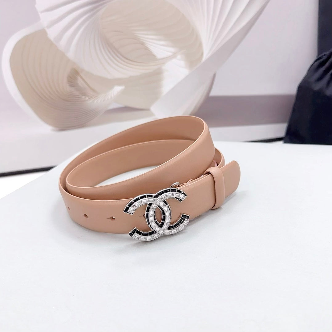 CC 30MM BELT IN DESERT SAND CALFSKIN METAL HARDWARE - 30