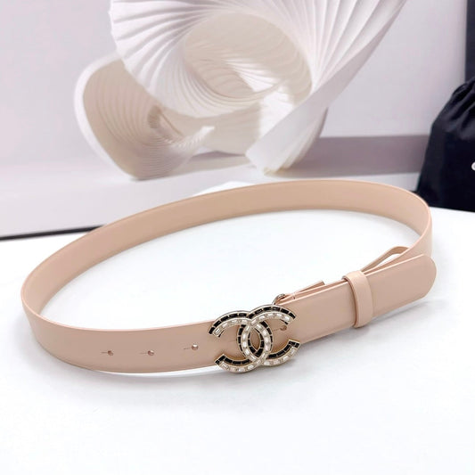 CC 30MM BELT IN ALMOND BEIGE CALFSKIN METAL HARDWARE - 30