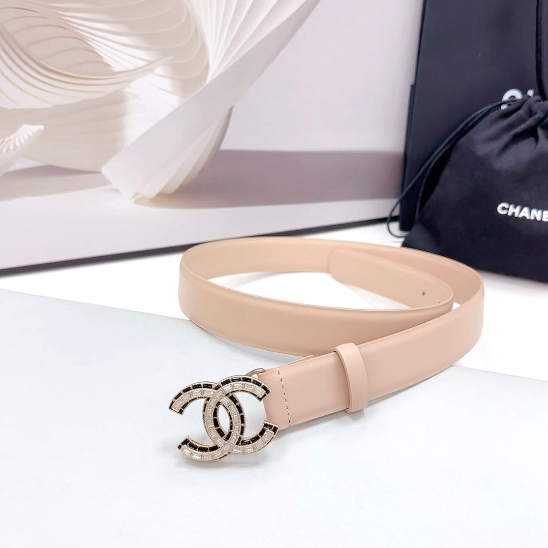 CC 30MM BELT IN ALMOND BEIGE CALFSKIN METAL HARDWARE - 30