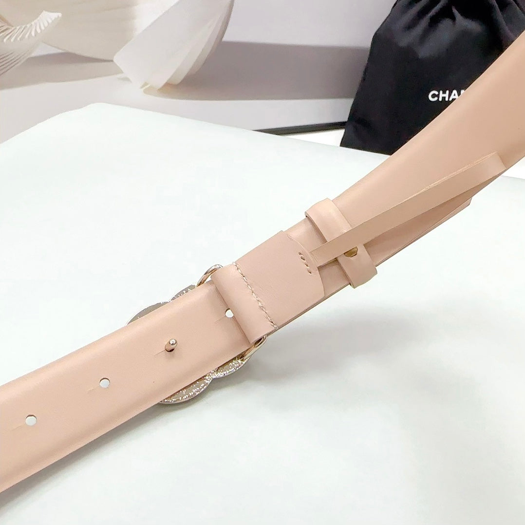 CC 30MM BELT IN ALMOND BEIGE CALFSKIN METAL HARDWARE - 30