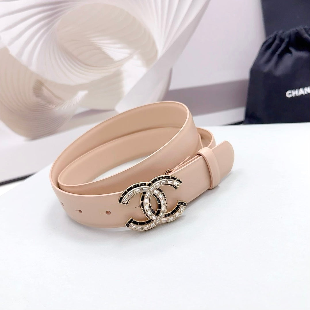 CC 30MM BELT IN ALMOND BEIGE CALFSKIN METAL HARDWARE - 30