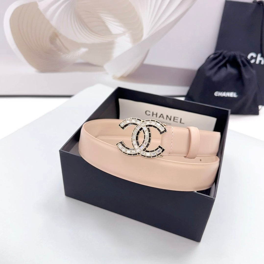 CC 30MM BELT IN ALMOND BEIGE CALFSKIN METAL HARDWARE - 30