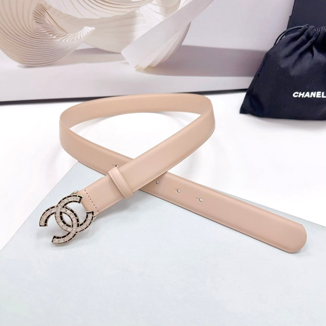 CC 30MM BELT IN ALMOND BEIGE CALFSKIN METAL HARDWARE - 30