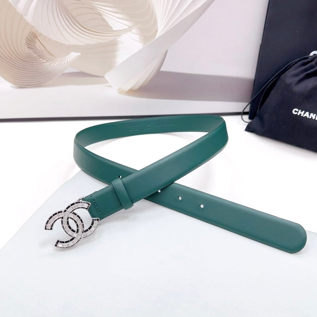 CC 30MM BELT IN GREEN FOREST CALFSKIN METAL HARDWARE - 30