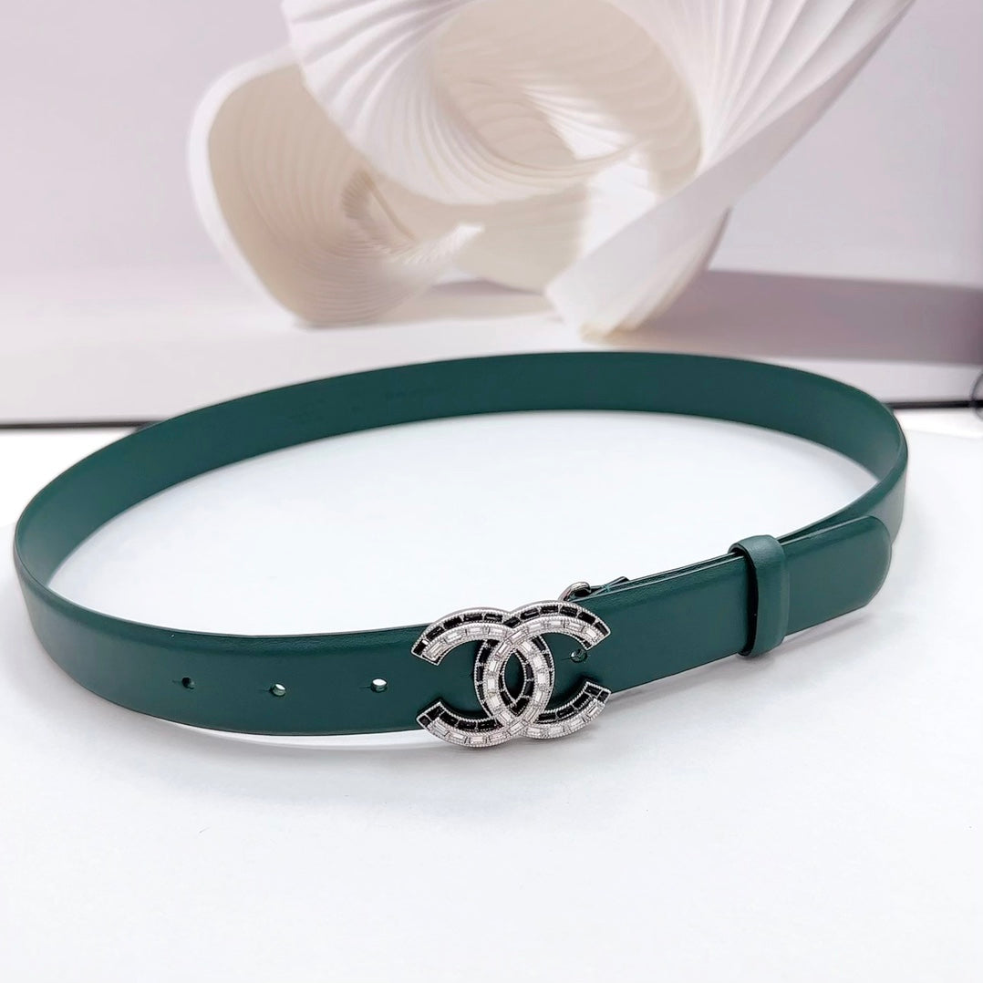 CC 30MM BELT IN GREEN FOREST CALFSKIN METAL HARDWARE - 30