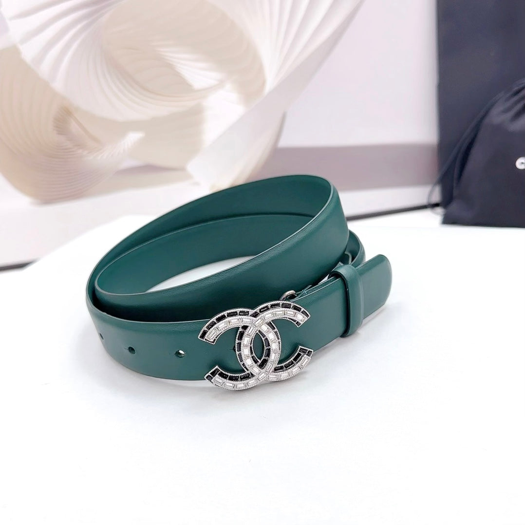 CC 30MM BELT IN GREEN FOREST CALFSKIN METAL HARDWARE - 30