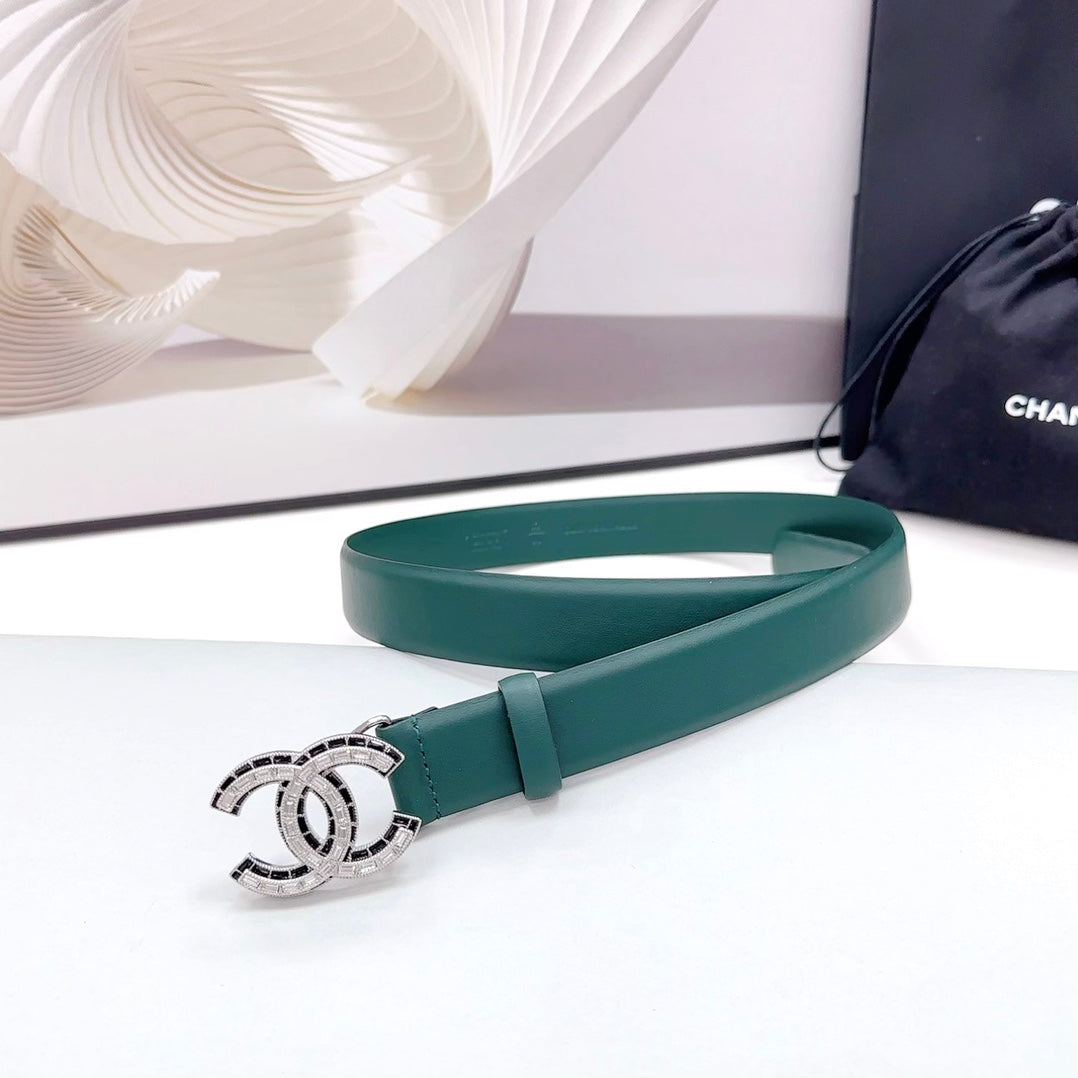 CC 30MM BELT IN GREEN FOREST CALFSKIN METAL HARDWARE - 30