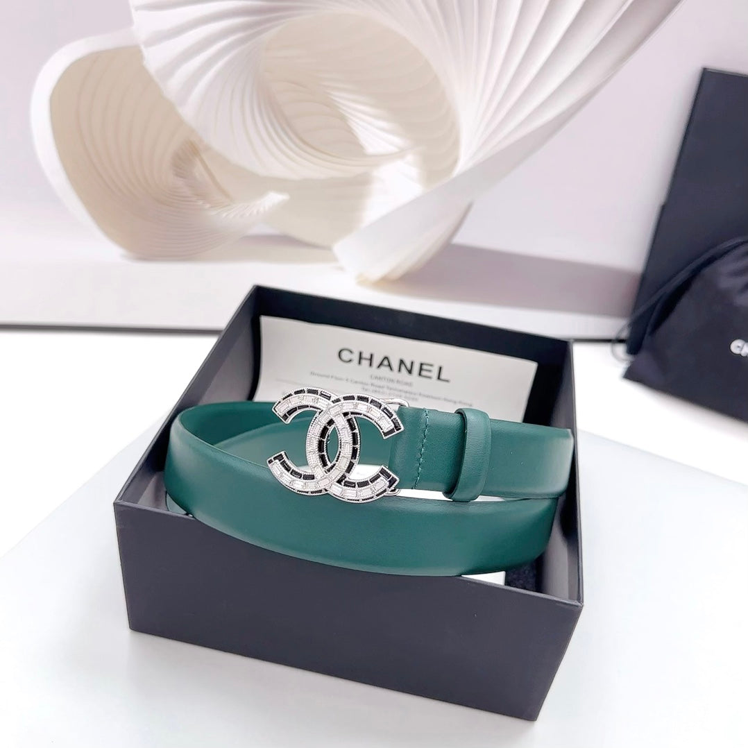 CC 30MM BELT IN GREEN FOREST CALFSKIN METAL HARDWARE - 30