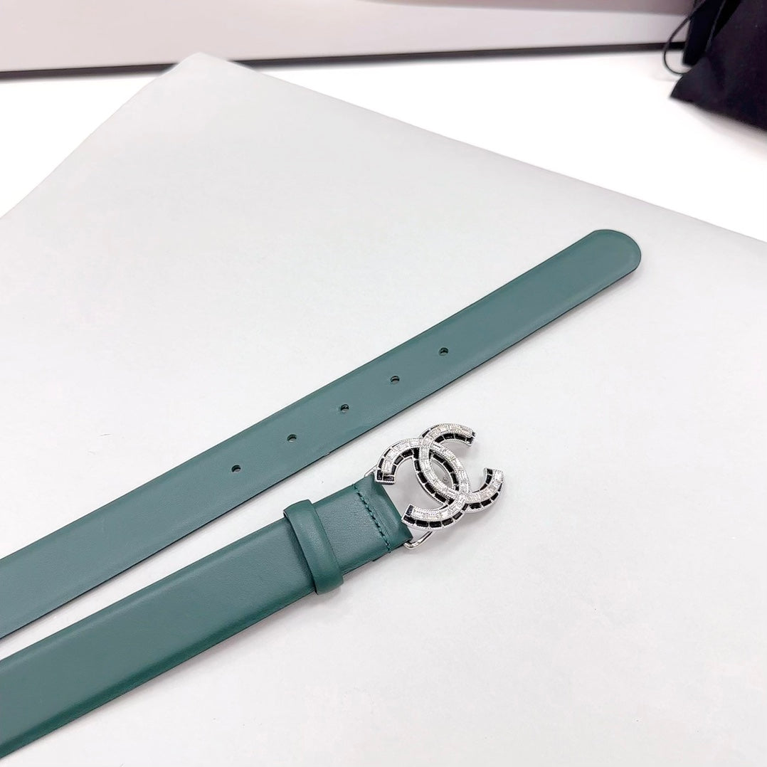 CC 30MM BELT IN GREEN FOREST CALFSKIN METAL HARDWARE - 30