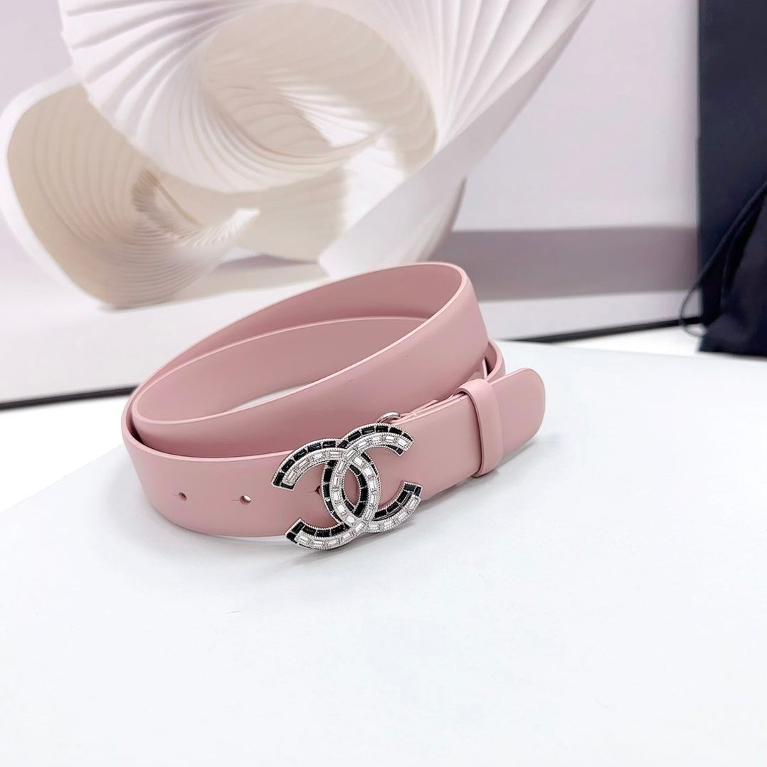 CC 30MM BELT IN LIGHT PINK CALFSKIN METAL HARDWARE - 30