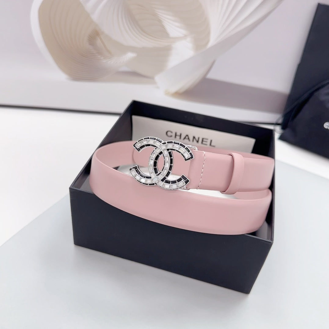 CC 30MM BELT IN LIGHT PINK CALFSKIN METAL HARDWARE - 30