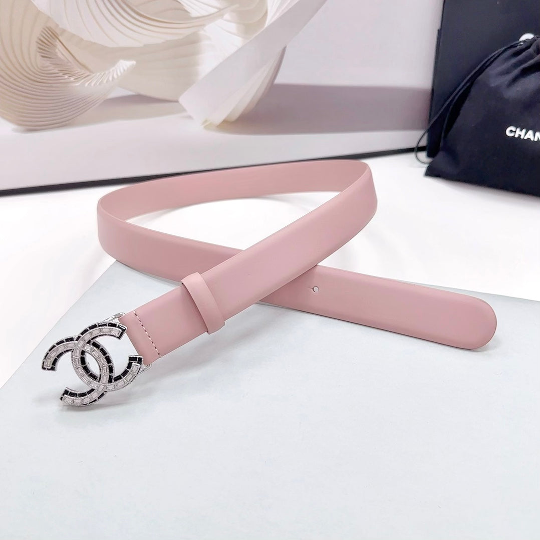 CC 30MM BELT IN LIGHT PINK CALFSKIN METAL HARDWARE - 30