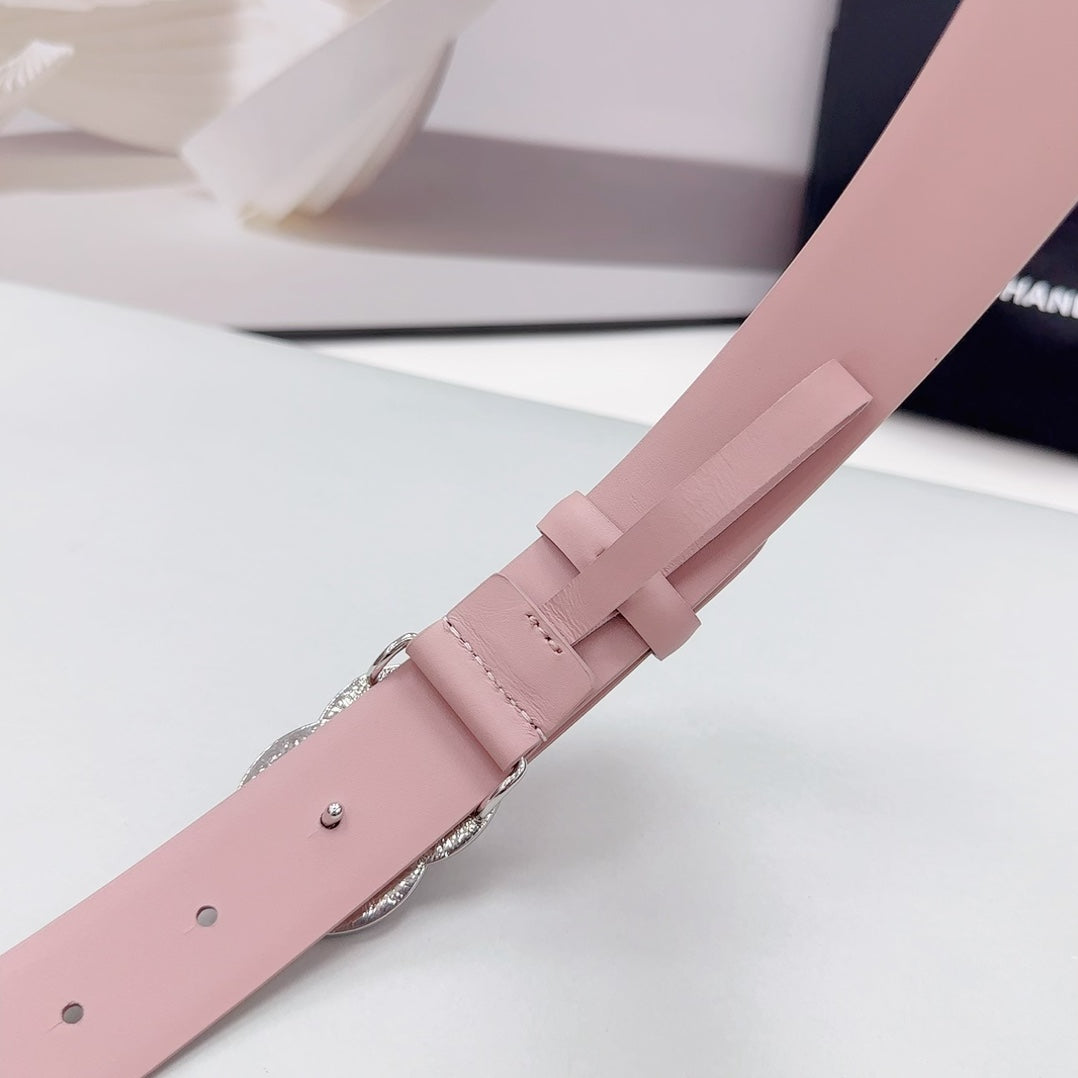 CC 30MM BELT IN LIGHT PINK CALFSKIN METAL HARDWARE - 30