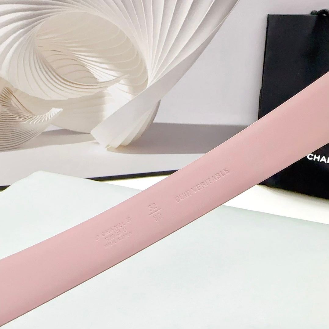CC 30MM BELT IN LIGHT PINK CALFSKIN METAL HARDWARE - 30
