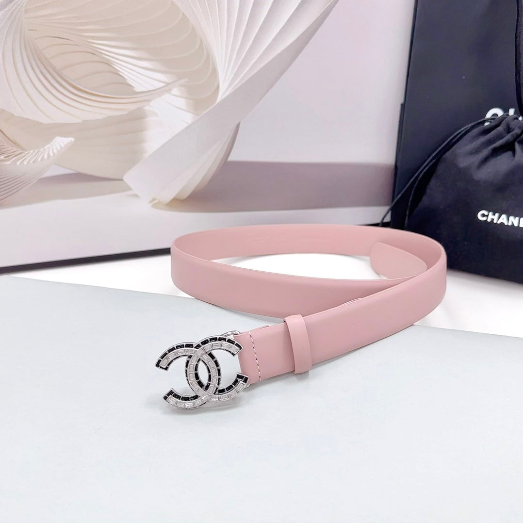 CC 30MM BELT IN LIGHT PINK CALFSKIN METAL HARDWARE - 30