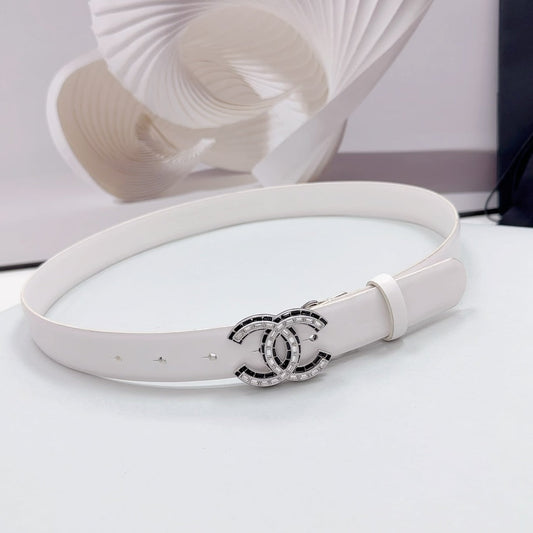 CC 30MM BELT IN WHITE CALFSKIN METAL HARDWARE - 30