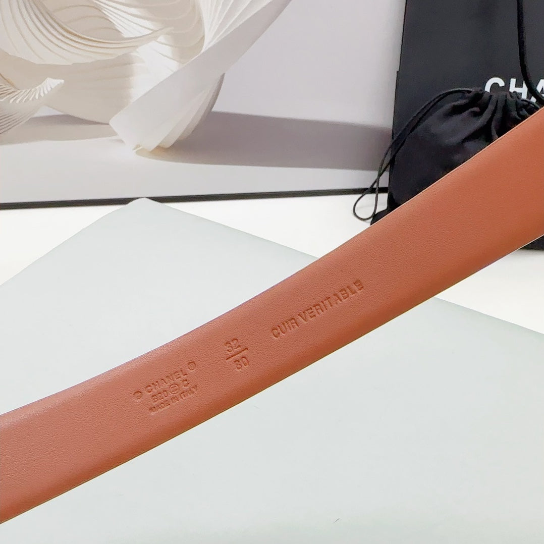 CC 30MM BELT IN ALLOY ORANGE CALFSKIN SILVER HARDWARE ATTACH PEARLS - 30