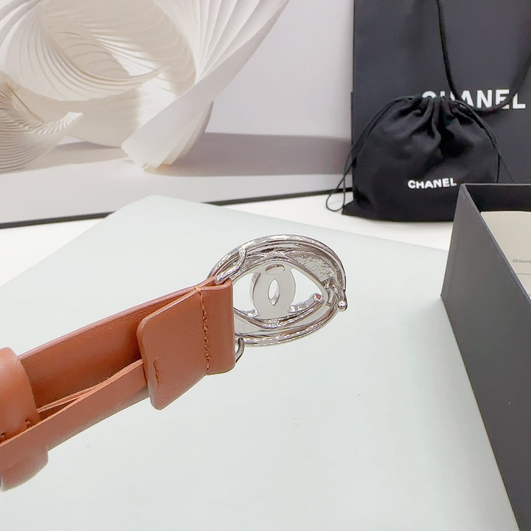 CC 30MM BELT IN ALLOY ORANGE CALFSKIN SILVER HARDWARE ATTACH PEARLS - 30