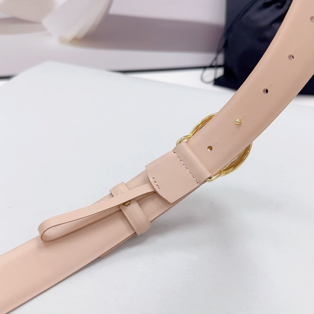 CC 30MM BELT IN NUDE BEIGE CALFSKIN GOLD HARDWARE ATTACH PEARLS - 30