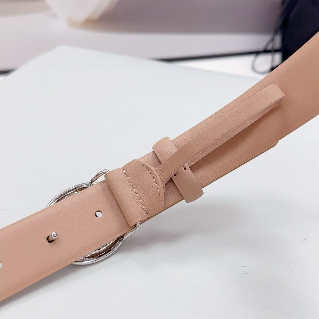CC 30MM BELT IN DESERT SAND CALFSKIN SILVER HARDWARE ATTACH PEARLS - 30