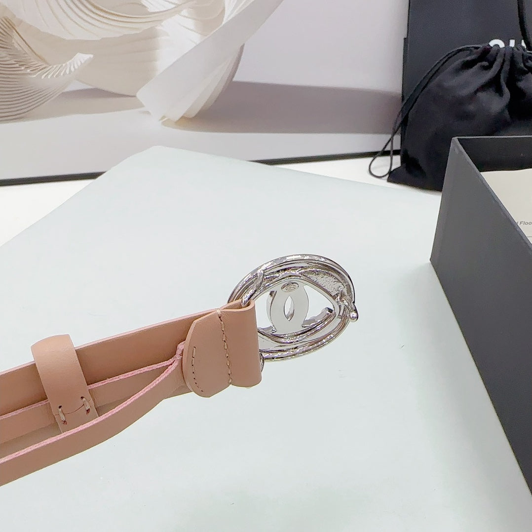 CC 30MM BELT IN DESERT SAND CALFSKIN SILVER HARDWARE ATTACH PEARLS - 30