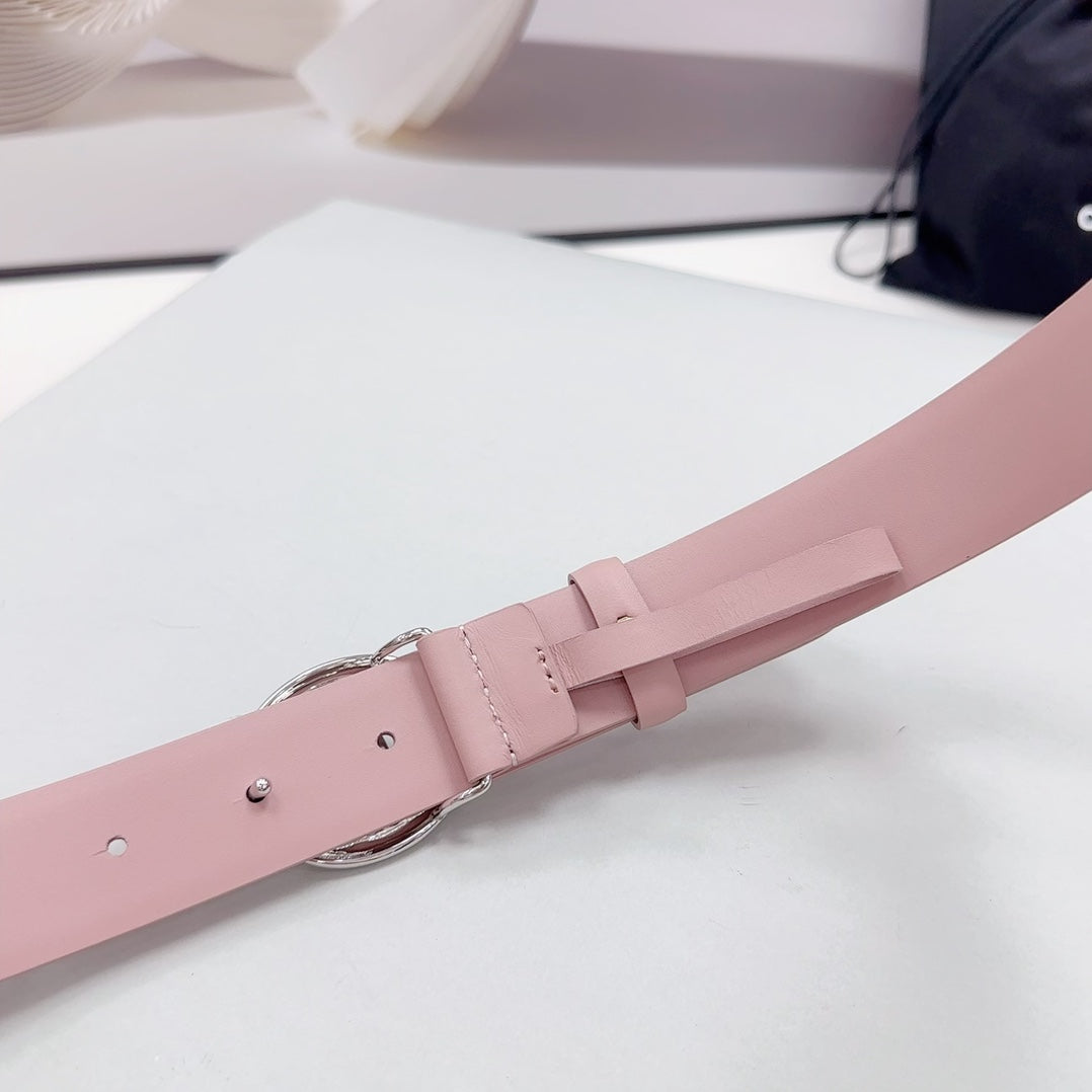 CC 30MM BELT IN FLAMINGO PINK CALFSKIN SILVER HARDWARE ATTACH PEARLS - 30