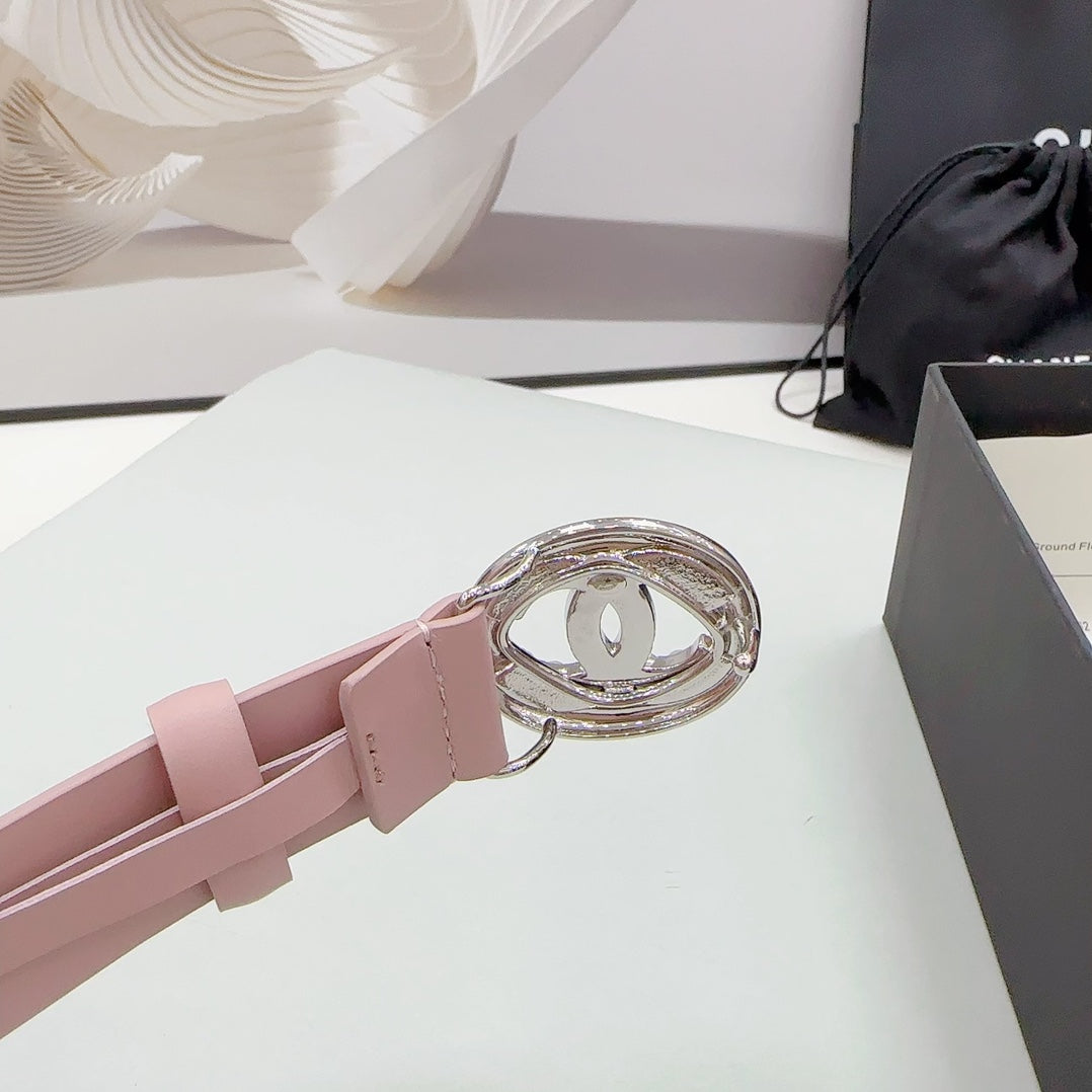 CC 30MM BELT IN FLAMINGO PINK CALFSKIN SILVER HARDWARE ATTACH PEARLS - 30