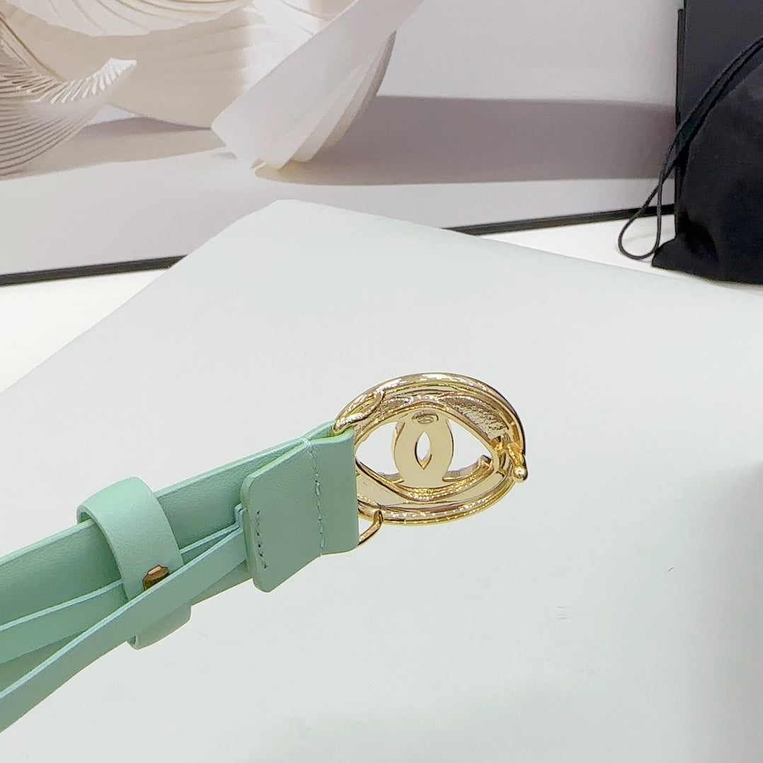 CC 30MM BELT IN GREEN MINT CALFSKIN GOLD HARDWARE ATTACH PEARLS - 30