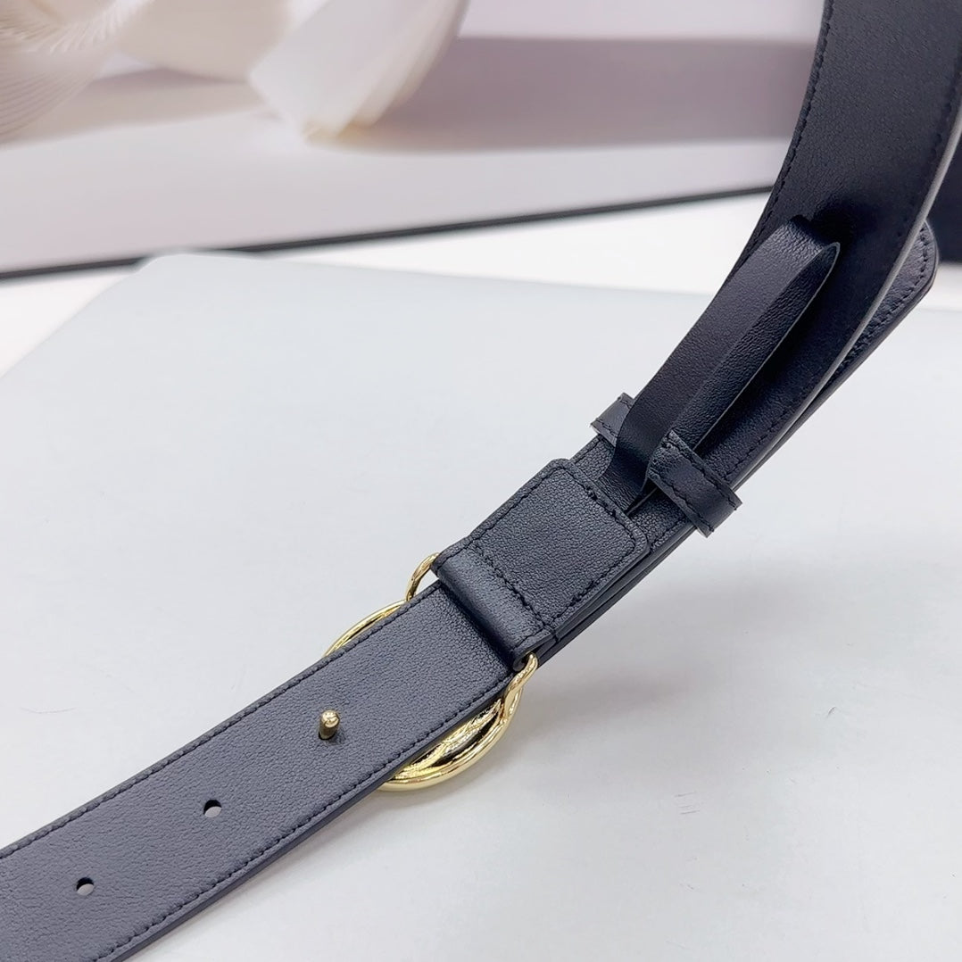 CC 30MM BELT IN BLACK CALFSKIN GOLD HARDWARE ATTACH PEARLS - 30