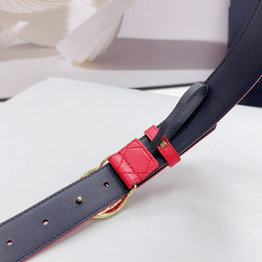 CC 30MM BELT IN CHERRY RED CALFSKIN GOLD HARDWARE ATTACH PEARLS - 30