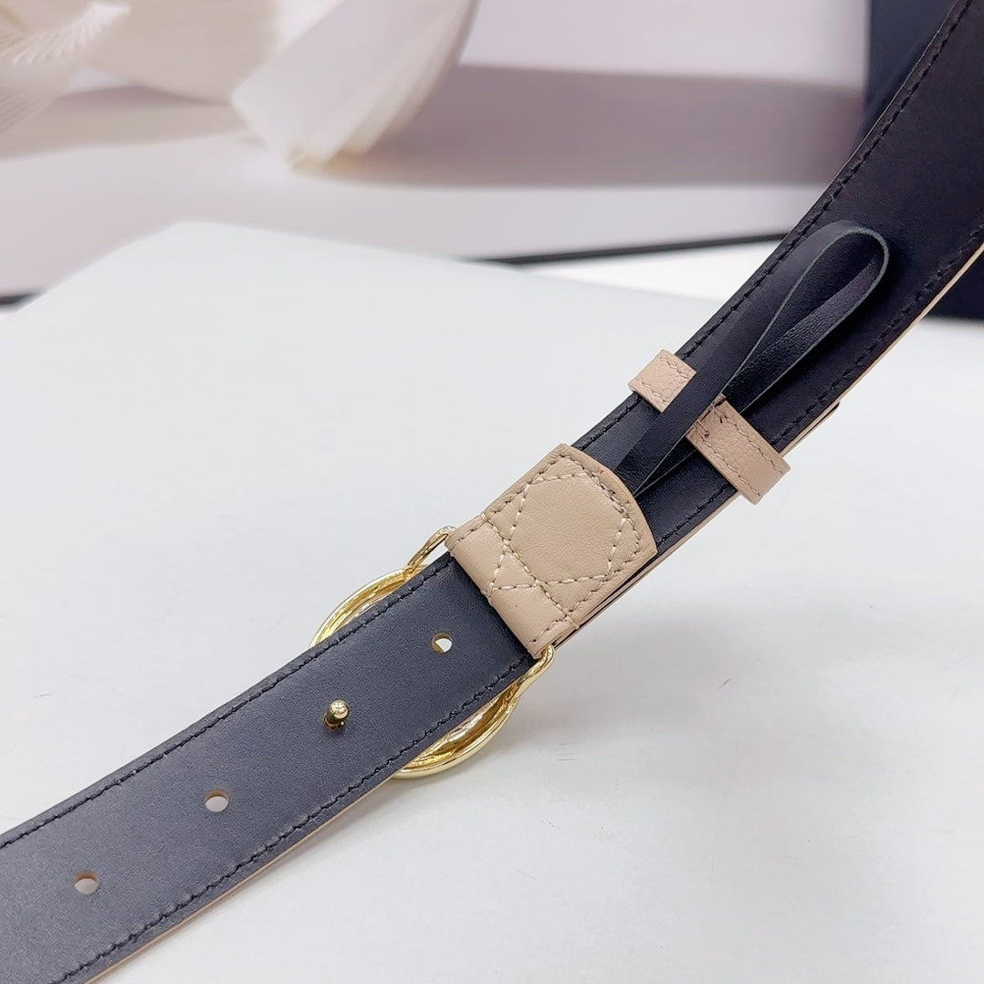 CC 30MM BELT IN CAMEL BROWN CALFSKIN GOLD HARDWARE ATTACH PEARLS - 30