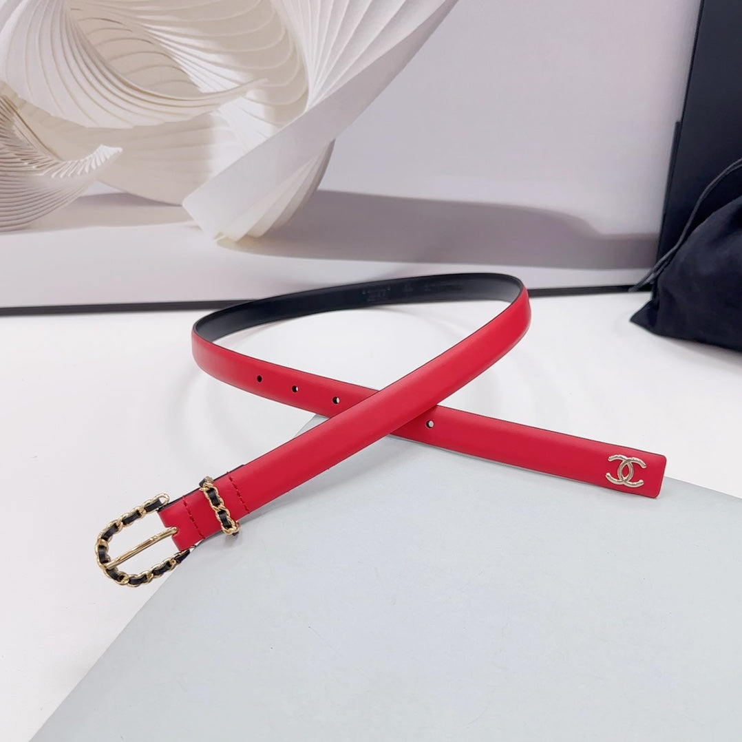 CC BELT 20 MM IN CHERRY RED MIX BLACK CALFSKIN GOLD HARDWARE - 30