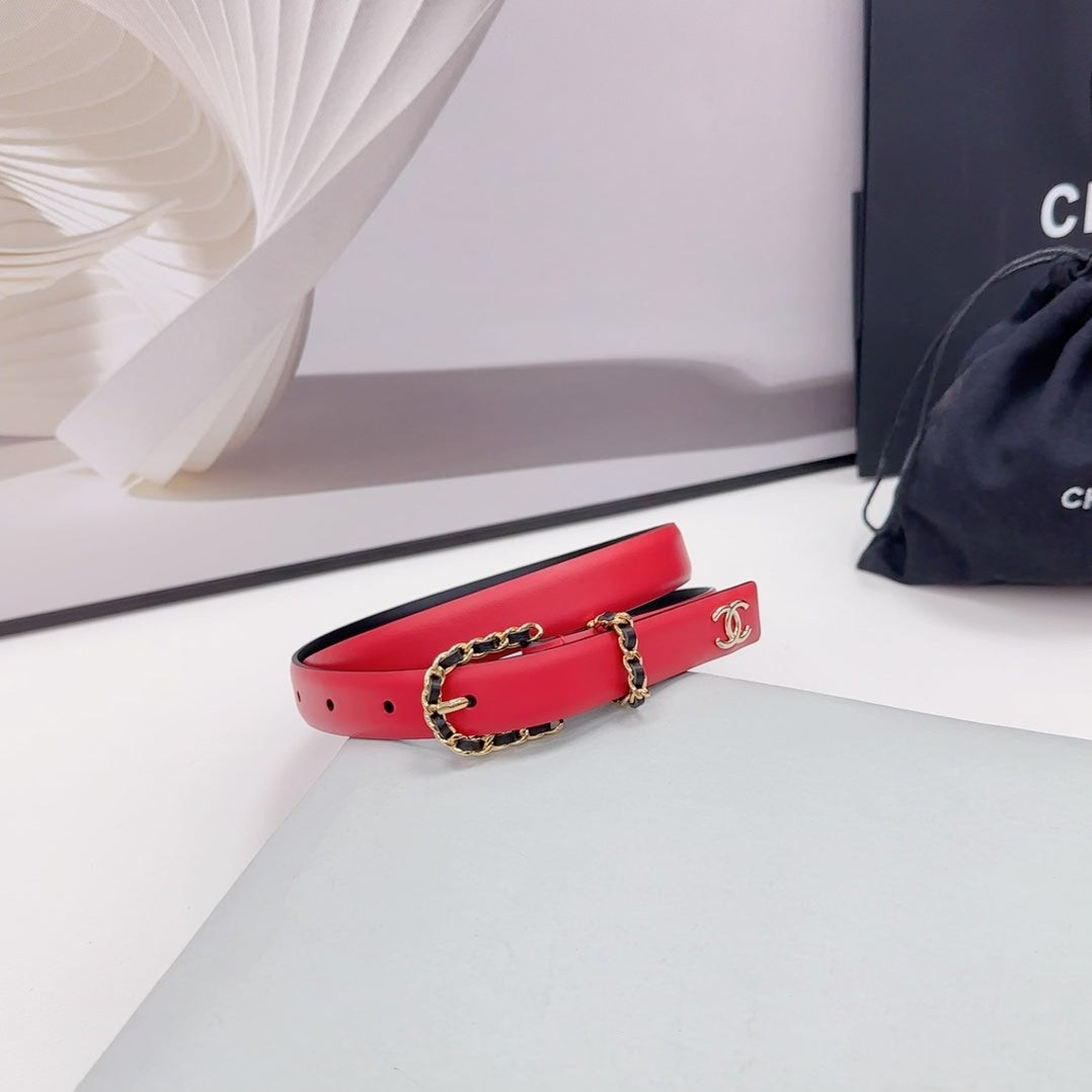 CC BELT 20 MM IN CHERRY RED MIX BLACK CALFSKIN GOLD HARDWARE - 30