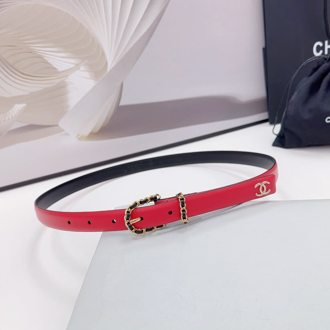 CC BELT 20 MM IN CHERRY RED MIX BLACK CALFSKIN GOLD HARDWARE - 30