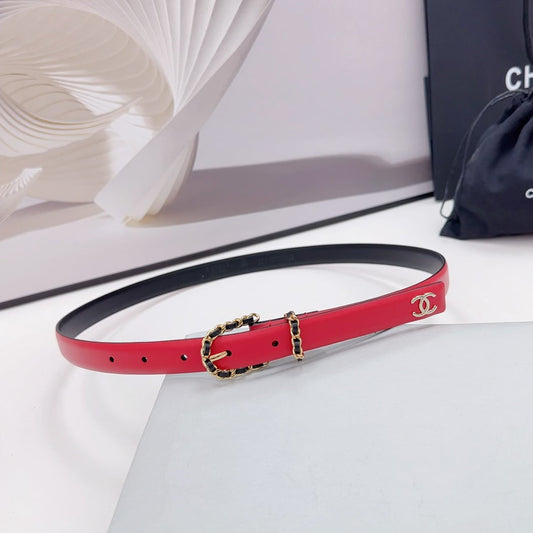 CC BELT 20 MM IN CHERRY RED MIX BLACK CALFSKIN GOLD HARDWARE - 30
