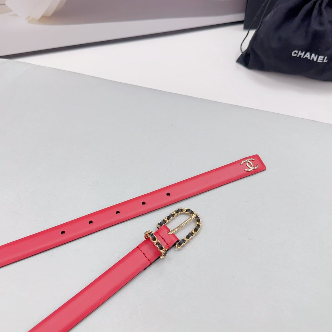 CC BELT 20 MM IN CHERRY RED MIX BLACK CALFSKIN GOLD HARDWARE - 30
