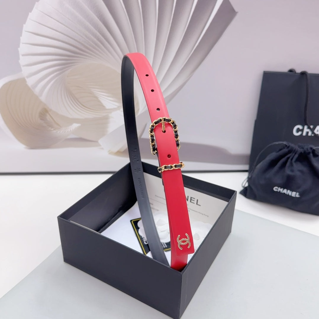 CC BELT 20 MM IN CHERRY RED MIX BLACK CALFSKIN GOLD HARDWARE - 30