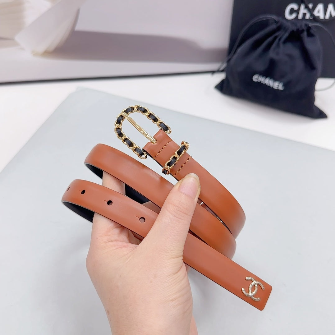 CC BELT 20 MM IN BRONZE BROWN MIX BLACK CALFSKIN GOLD HARDWARE - 30